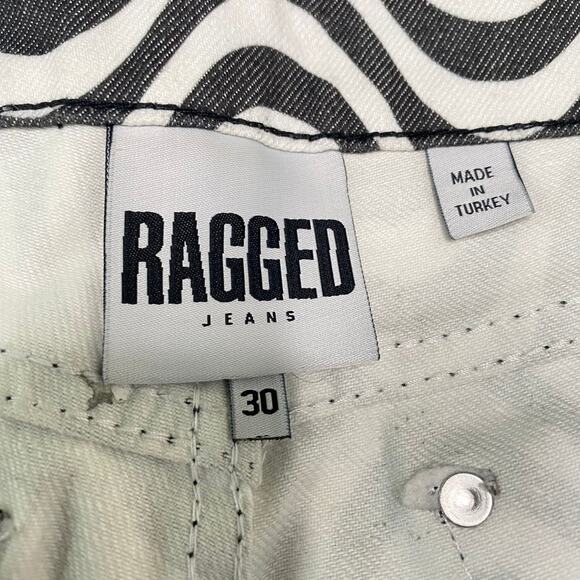 The Ragged Priest White Charcoal Wave Print 100% Cotton Dad Jeans 30 - Picture 6 of 13